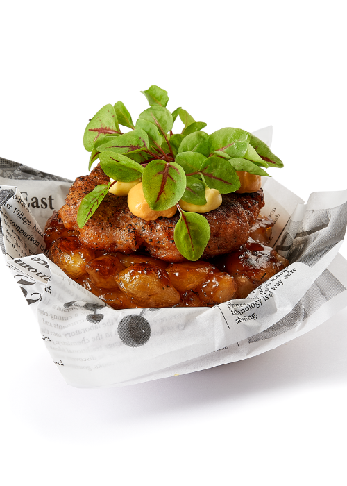 Tarte Tatin Zilveruitjes & Tijm met hamburger en Natural Sauces