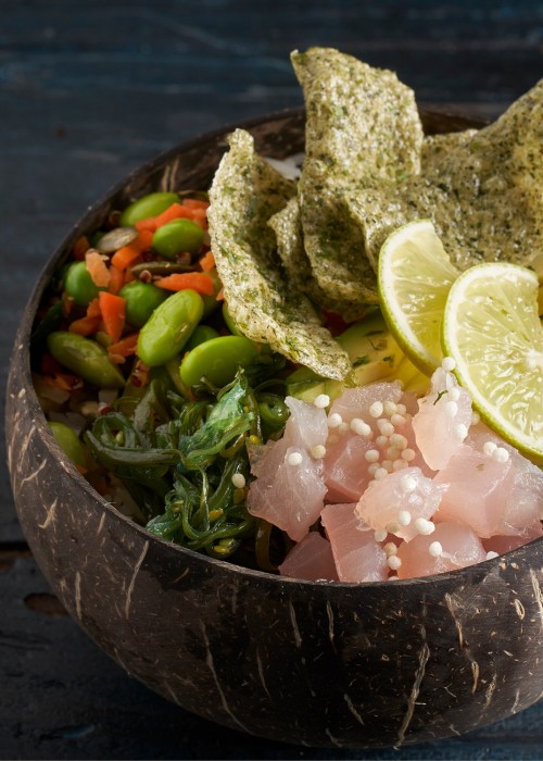 Poké Bowl met Rice Crispies Wasabi en Tasty-Bites Seaweed & Nori