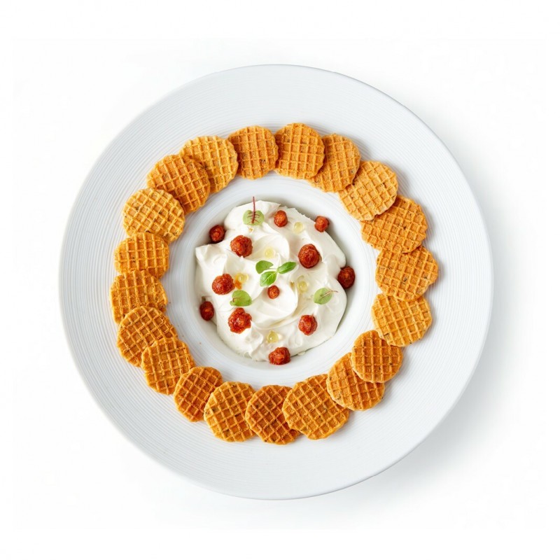 Mini Gaufrettes met een dip van Boursin