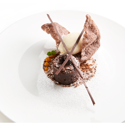 Moelleux van Chocolade met Kroepoek Chocolade