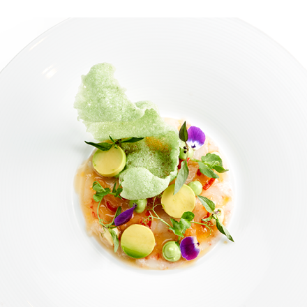 Carpaccio van langoustines met Kroepoek Wasabi